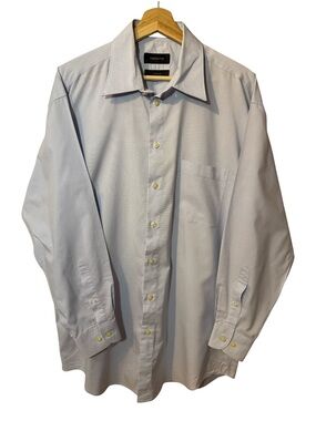 2/$12 Claiborne T-Weave Pale Blue and White Small Check Dress Shirt Size Large